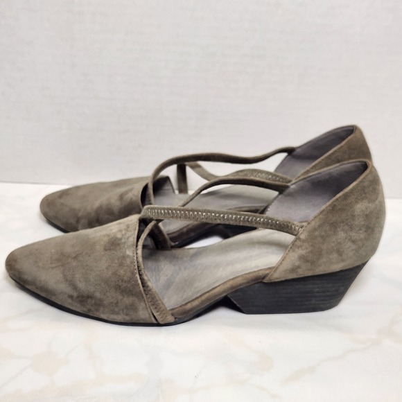 Eileen Fisher Gray Suede Crisscross Heels - Picture 8 of 10